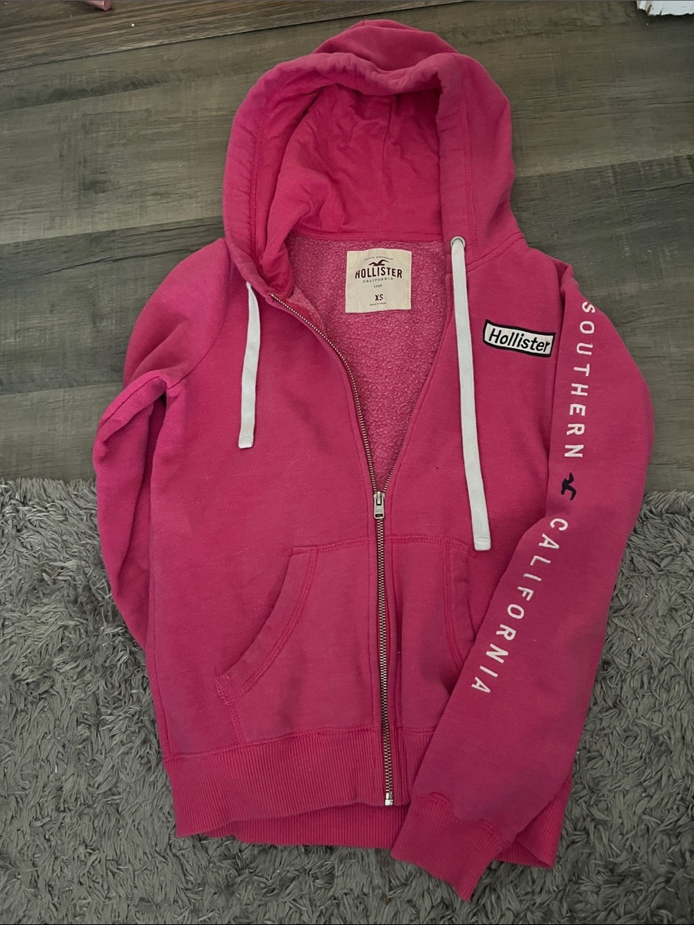 Hollister Fuchsia Full-Zip Hoodie with Sleeve Script